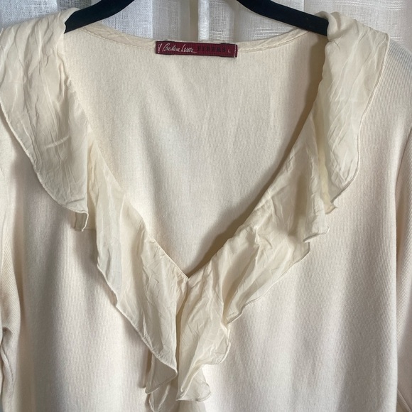 Barbara Lesser Fibers Size L Cream Ruffle Trim Flare Sleeves Women Top Blouse - Picture 2 of 7